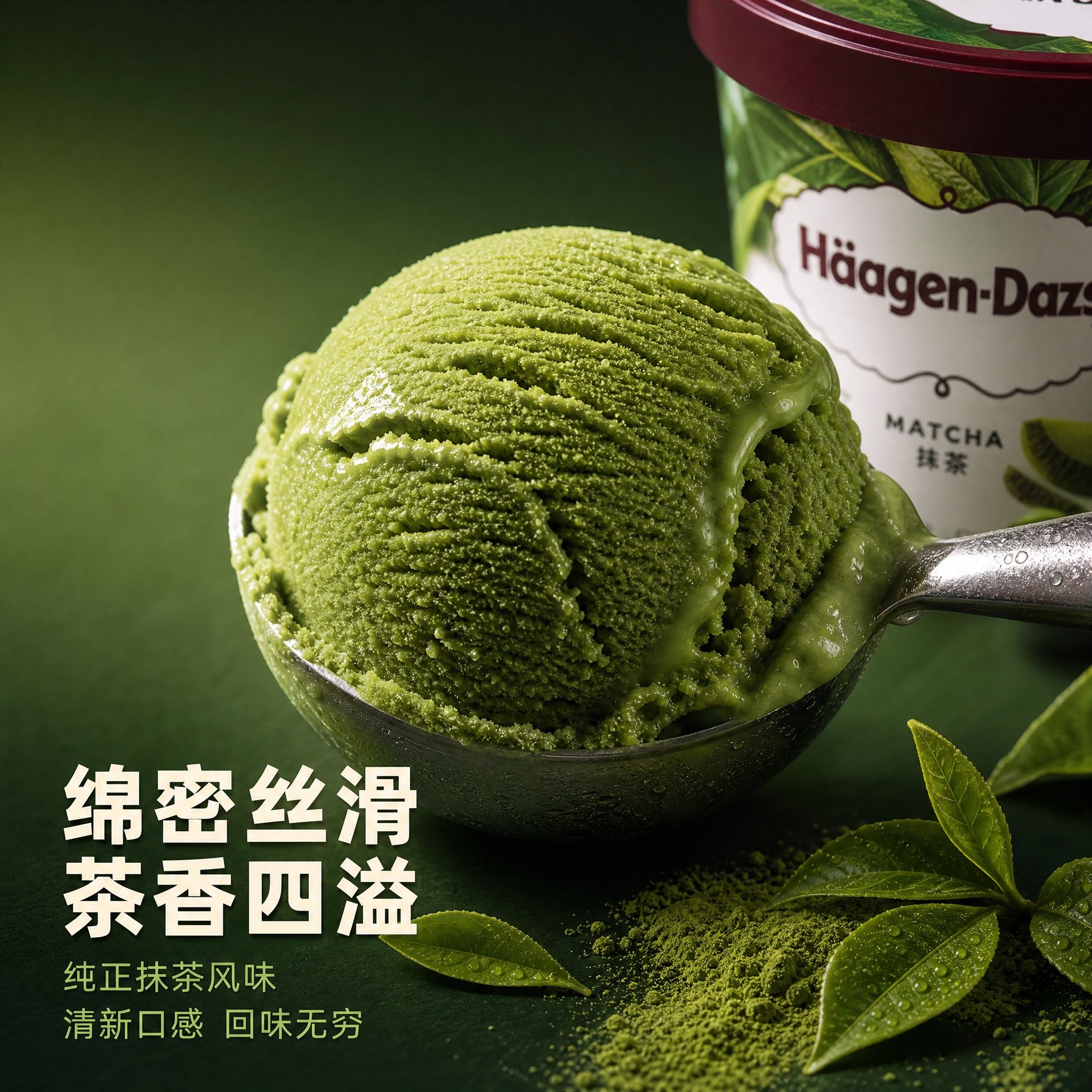 [主图-3] 抹茶口味冰淇淋细节微距图，突出口感与质地细节。… - 图片创意预览