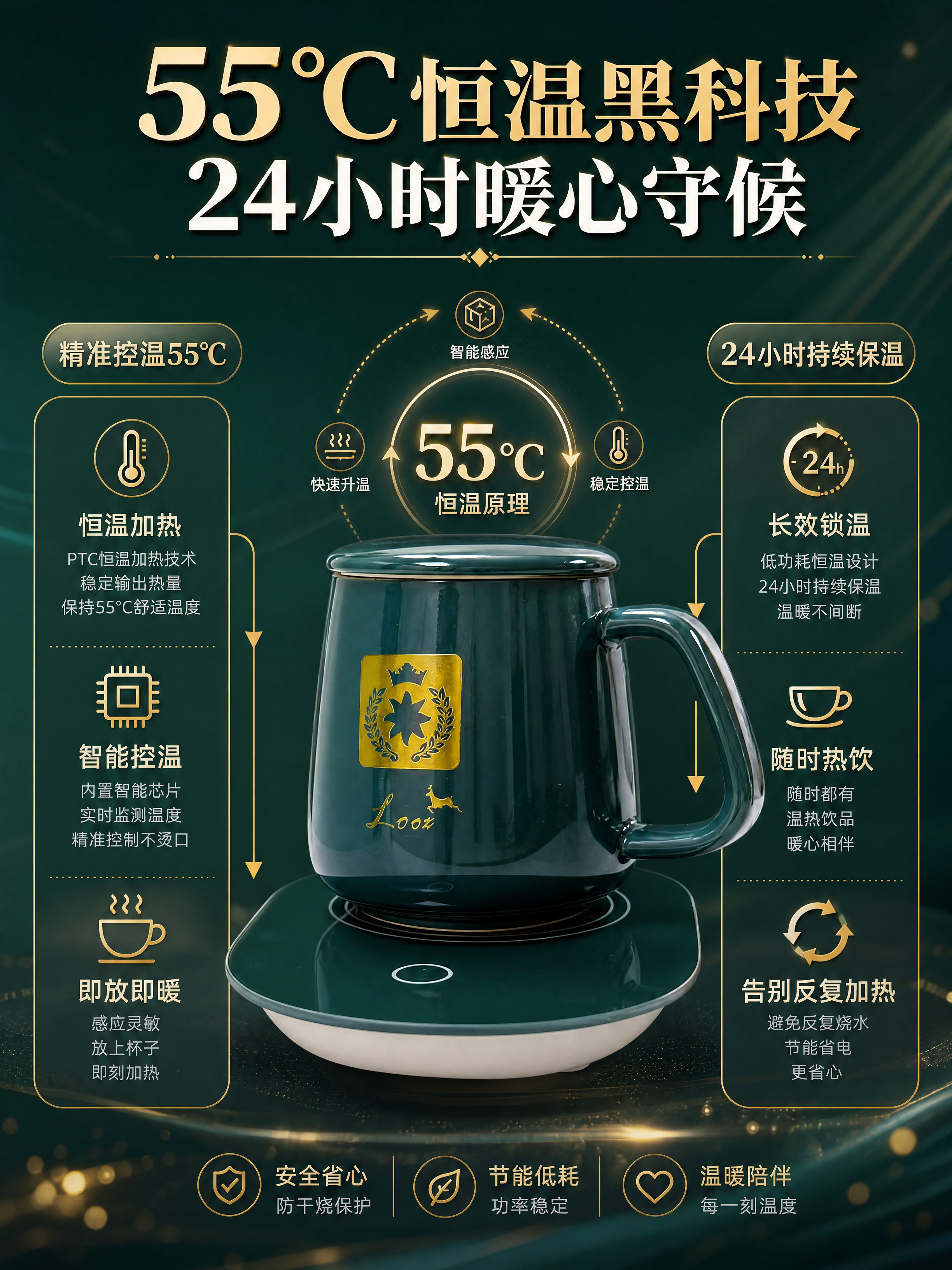 [商品] 使用【图2】【图4】墨绿色恒温杯与加热底座；保留杯身… - 图片创意预览