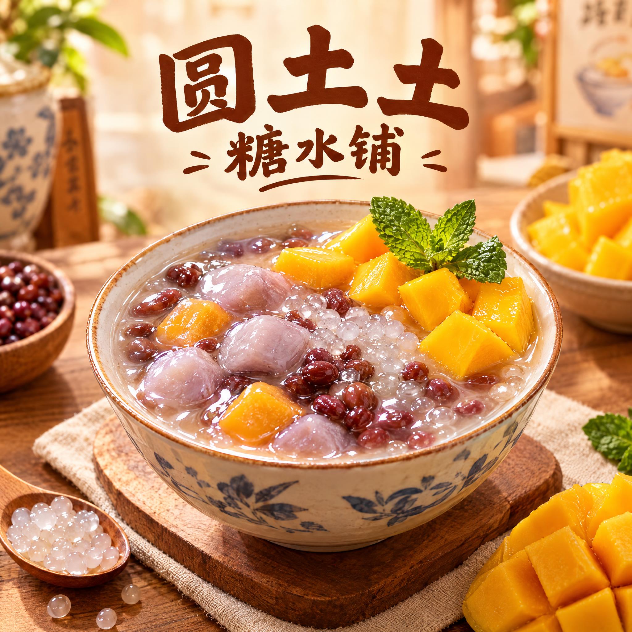 糖水铺头像设计，店名"圆土土糖水铺"，一碗晶莹剔透的广式糖水，… - 图片创意预览