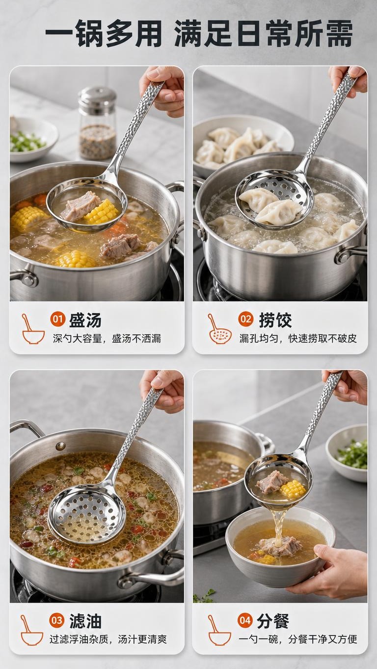 [商品] 使用【图1】中的304不锈钢锤纹汤勺和漏勺；保留勺头… - 图片创意预览
