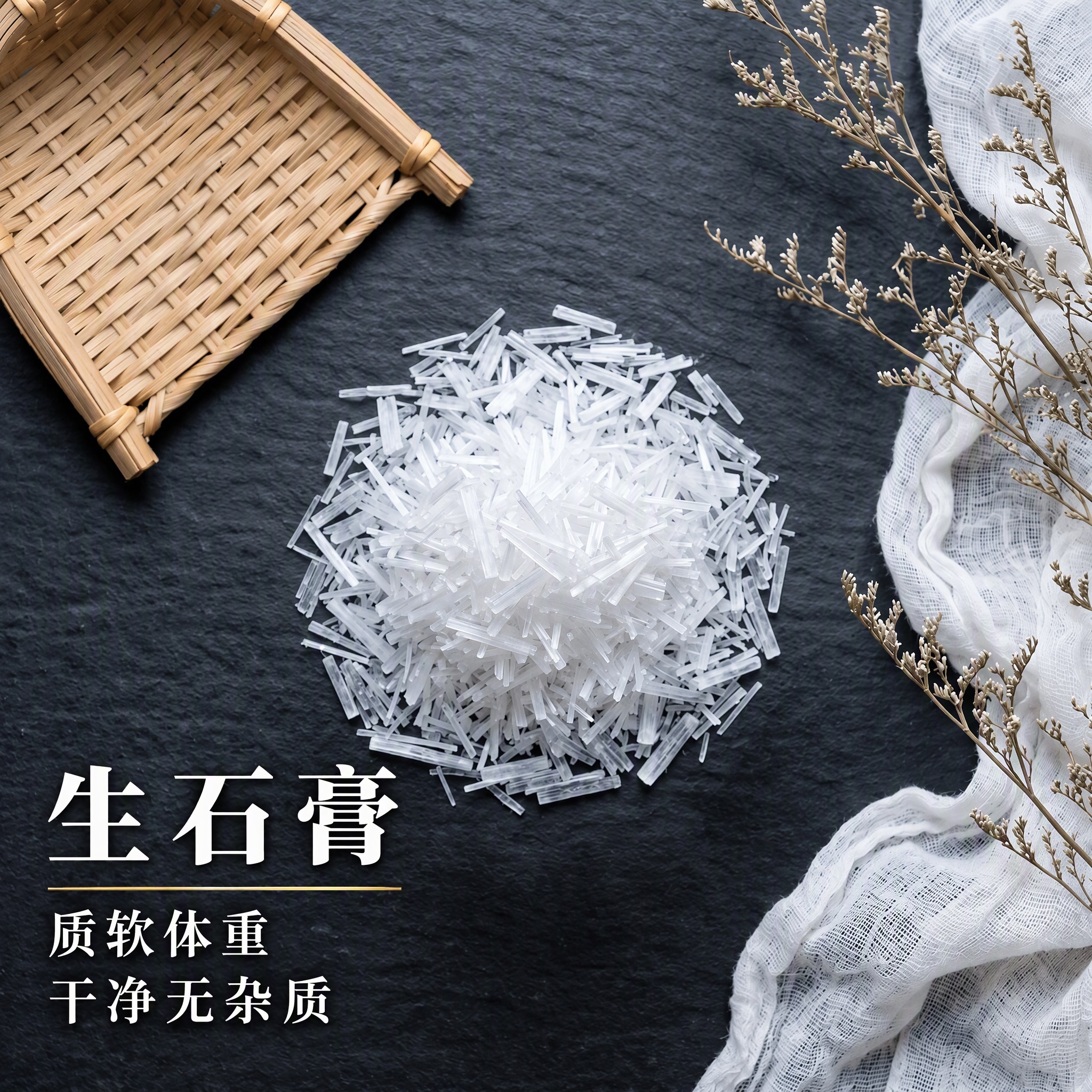基于上传的生石膏素材进行主图创作，严格使用上传素材，完整保留原… - 图片创意预览