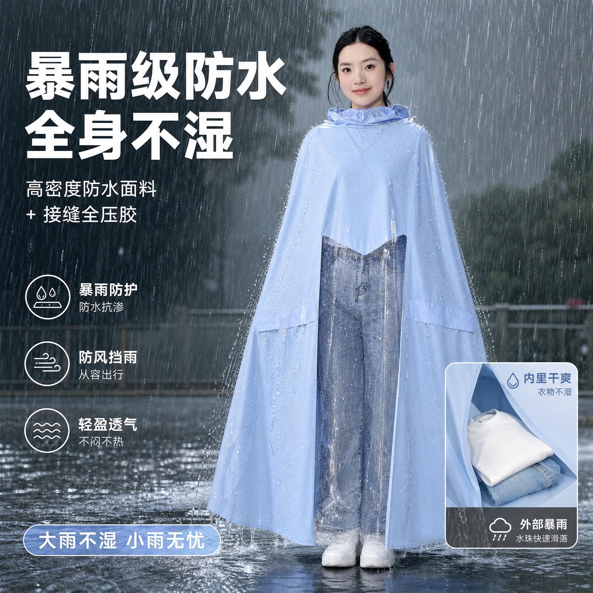 [主图-17] 电动车雨衣（带透明视窗加大遮脚款）防风防雨测试… - 图片创意预览