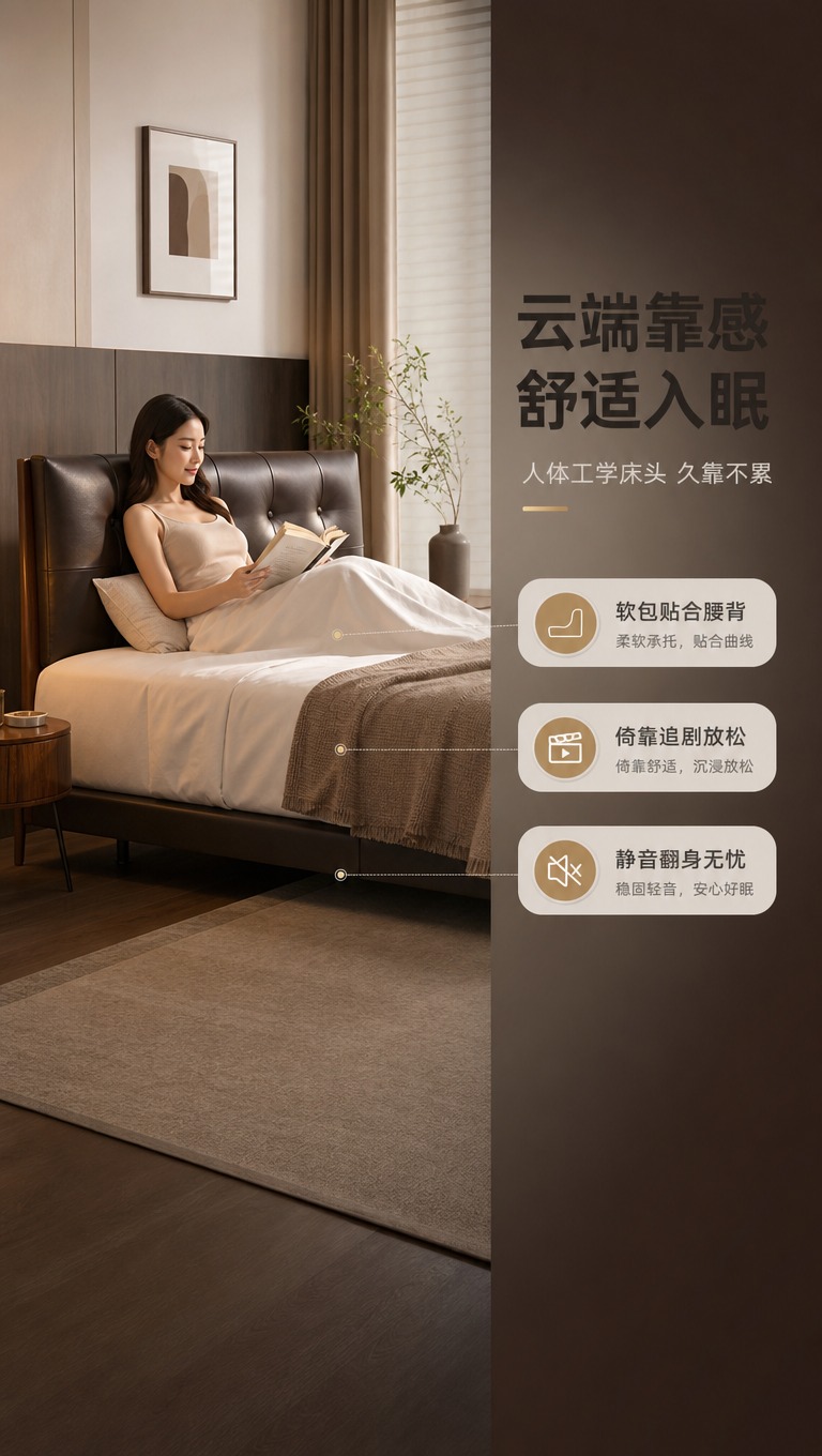 [商品] 使用【图1】意式轻奢头层牛皮软包实木床；保留床头软包… - 图片创意预览