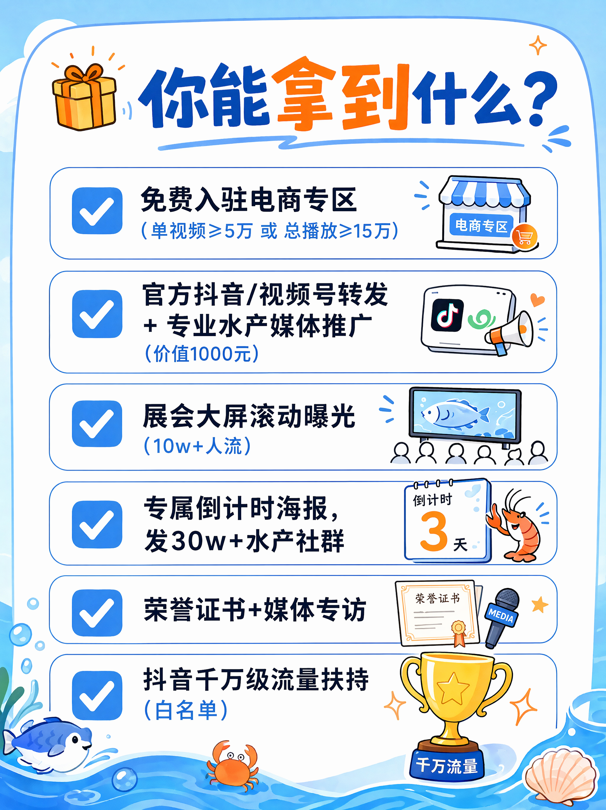 生成一套小红书图文笔记，共4页，风格为“水产/海鲜展会+年轻化… - 图片创意预览