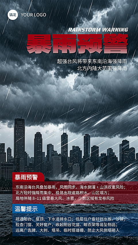 暴雨预警防范海报