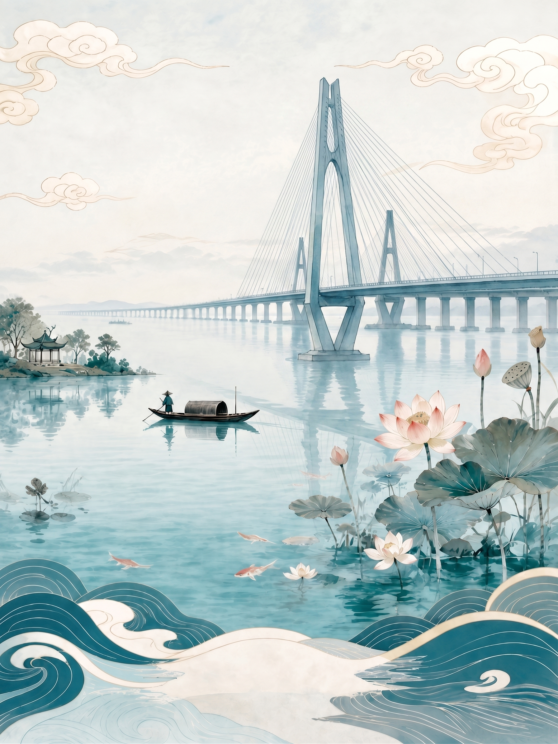 桥画面大一点，湖水小一点 - 图片创意预览