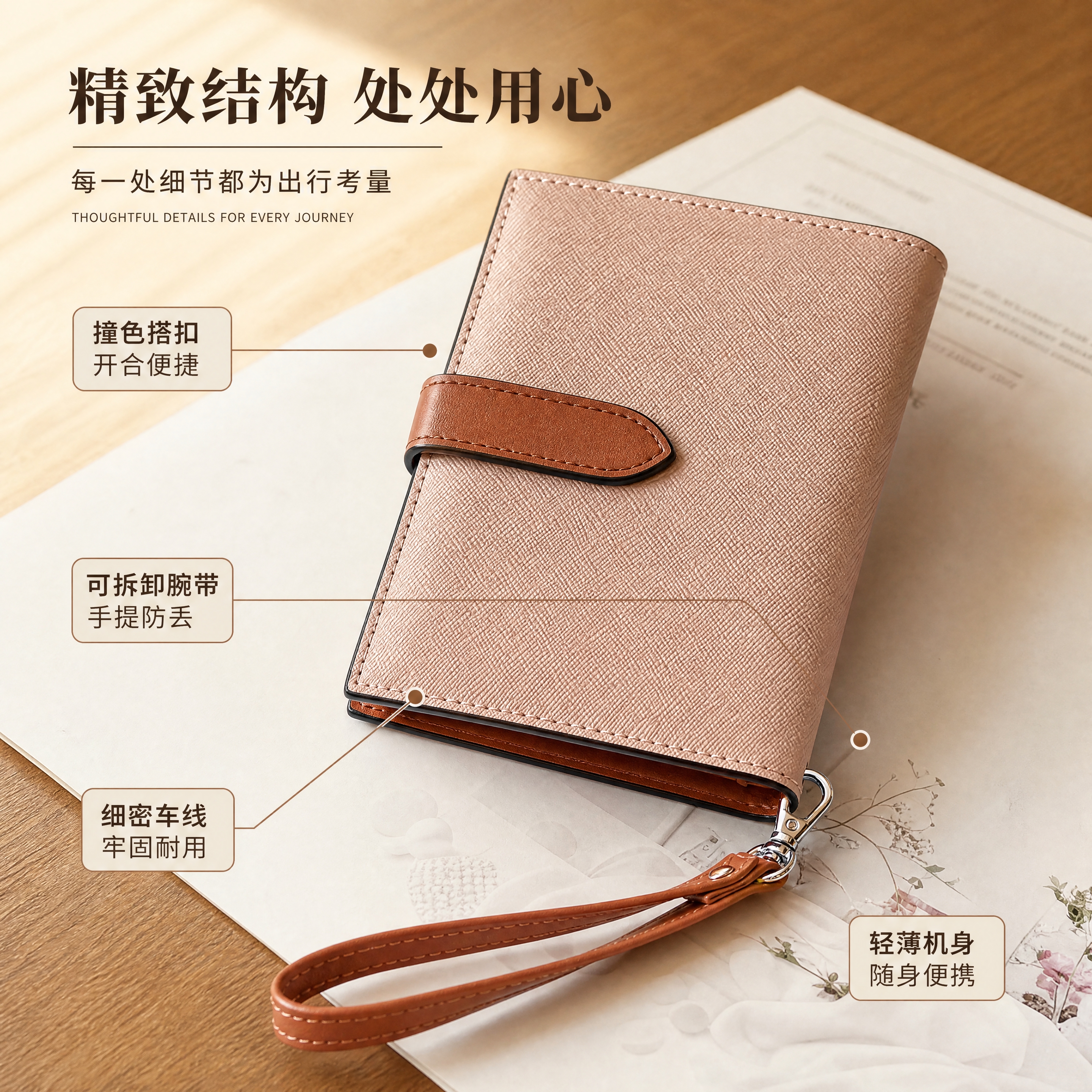 [商品] 使用【图2】粉色护照包侧面腕带特写；商品处理：保留十… - 图片创意预览