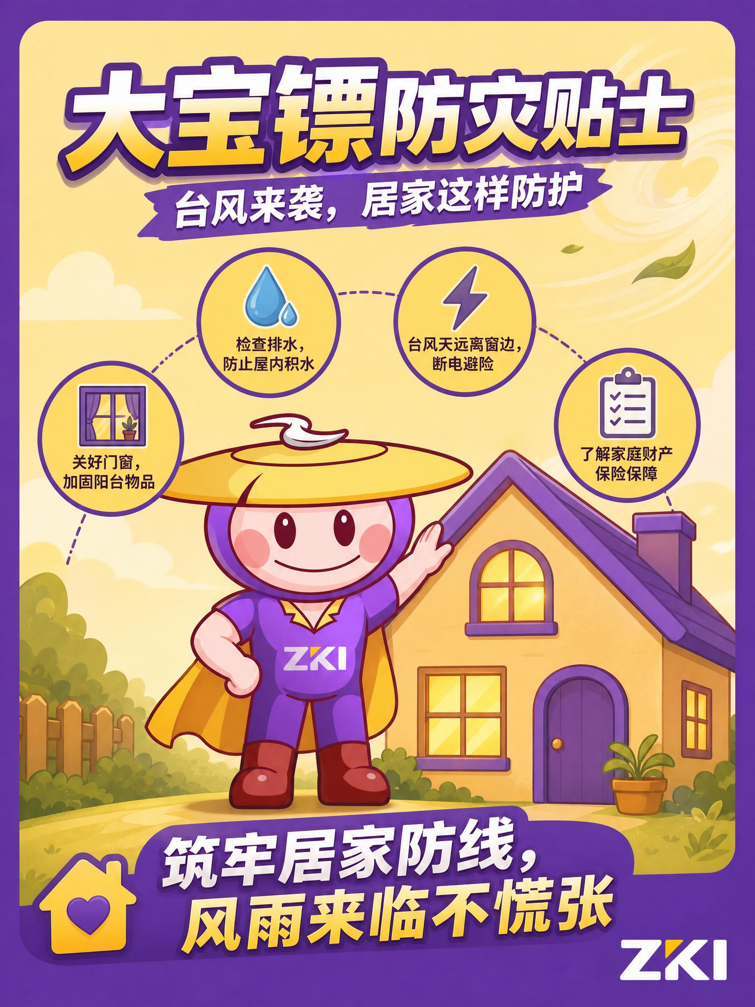 Q版扁平卡通风格海报，暖黄色与紫金品牌紫色为主色调。顶部标题文… - 图片创意预览