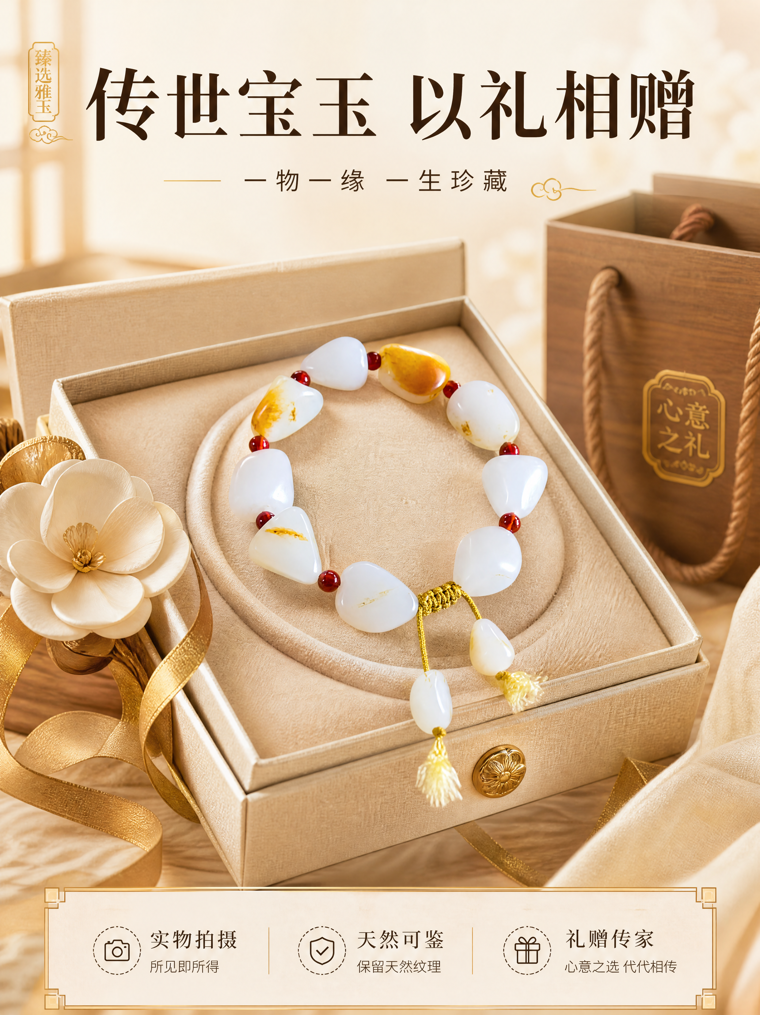 [商品] 使用【图1】独籽手链全貌：保留随形独籽、暖白脂白玉色… - 图片创意预览