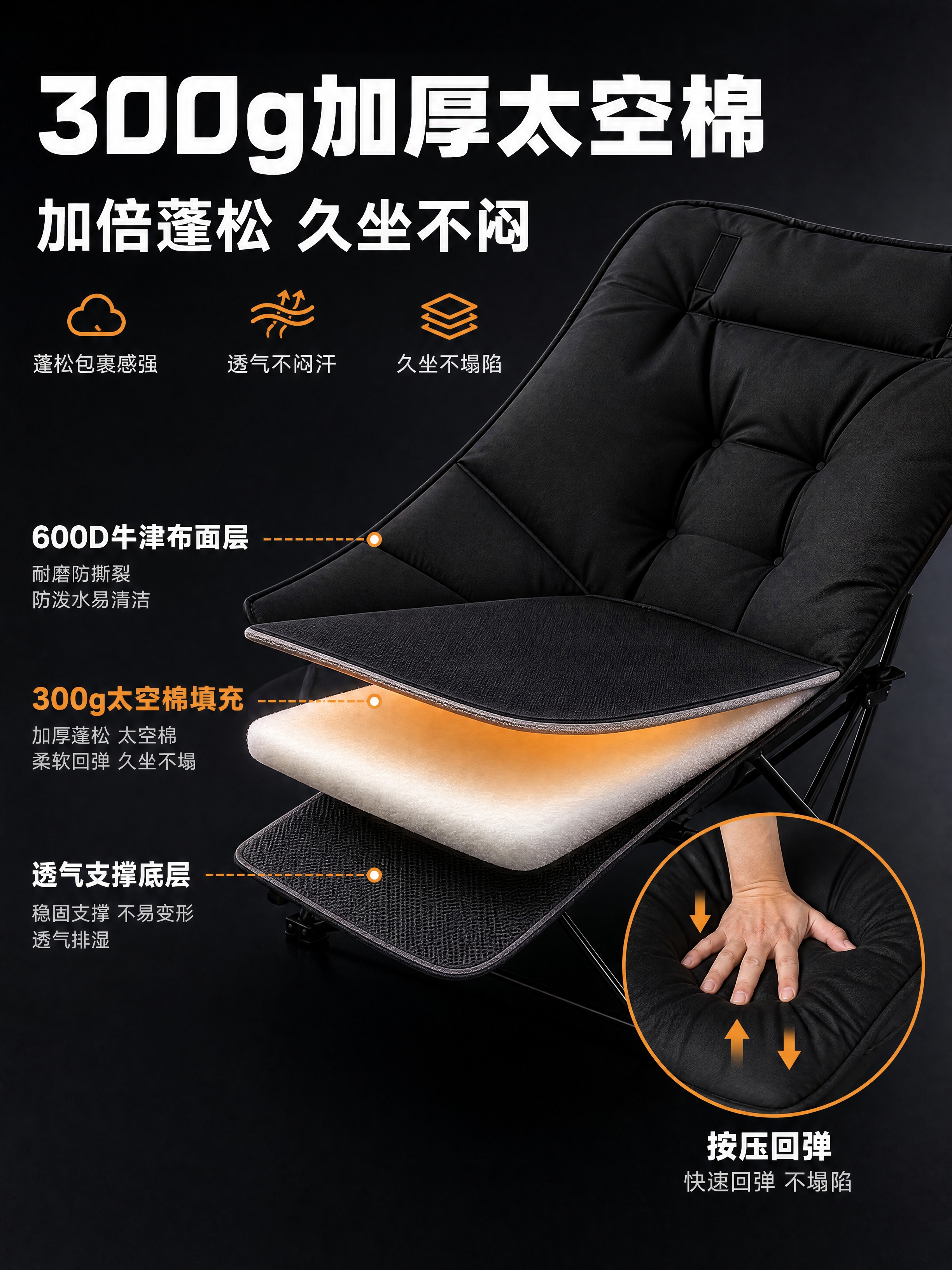 [商品] 使用【图1】黑色棉款四档可调节折叠椅；保留椅垫整体造… - 图片创意预览