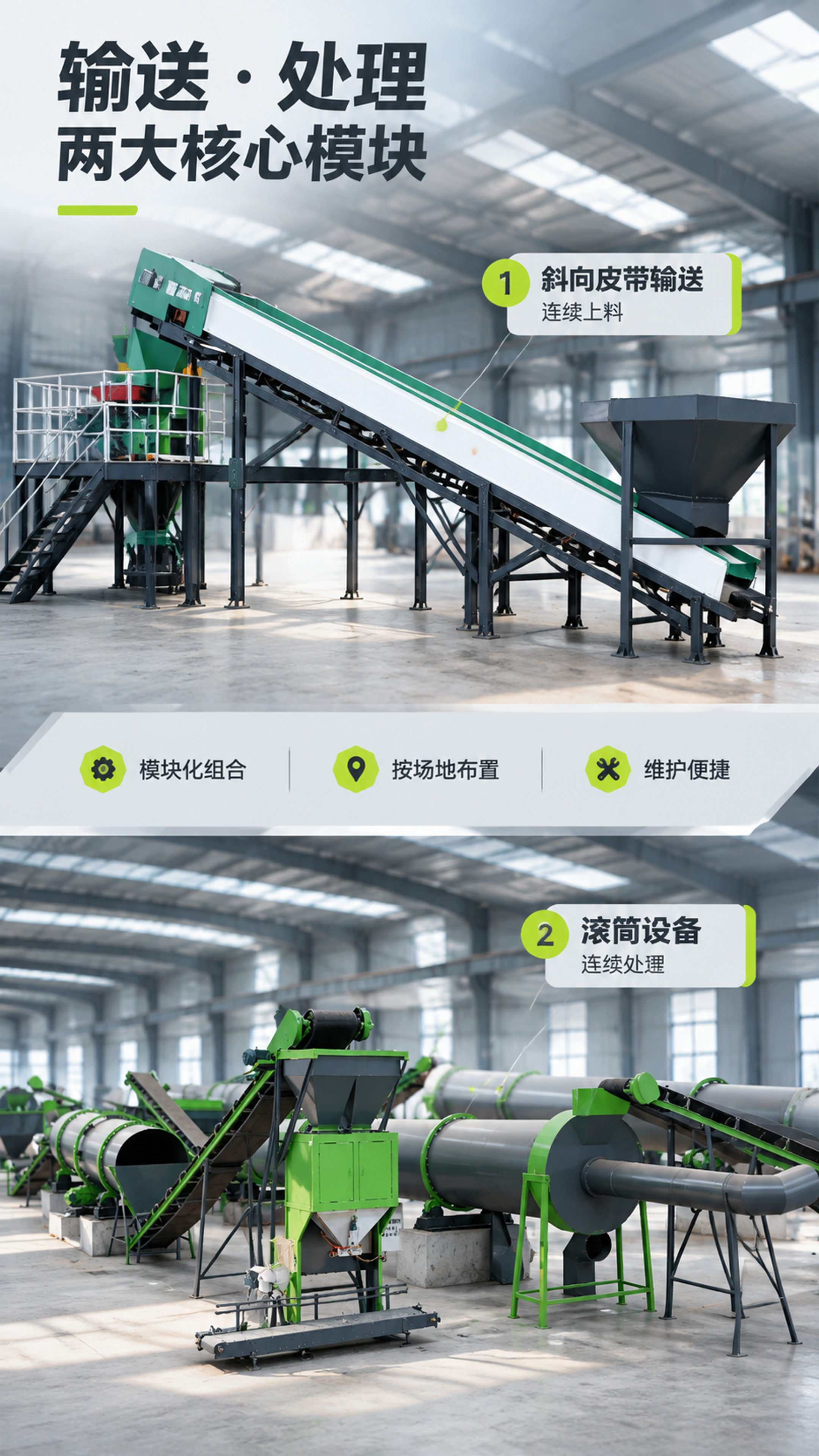 [商品] 以【图3】斜向皮带输送机为主图素材，保留绿白机身、倾… - 图片创意预览