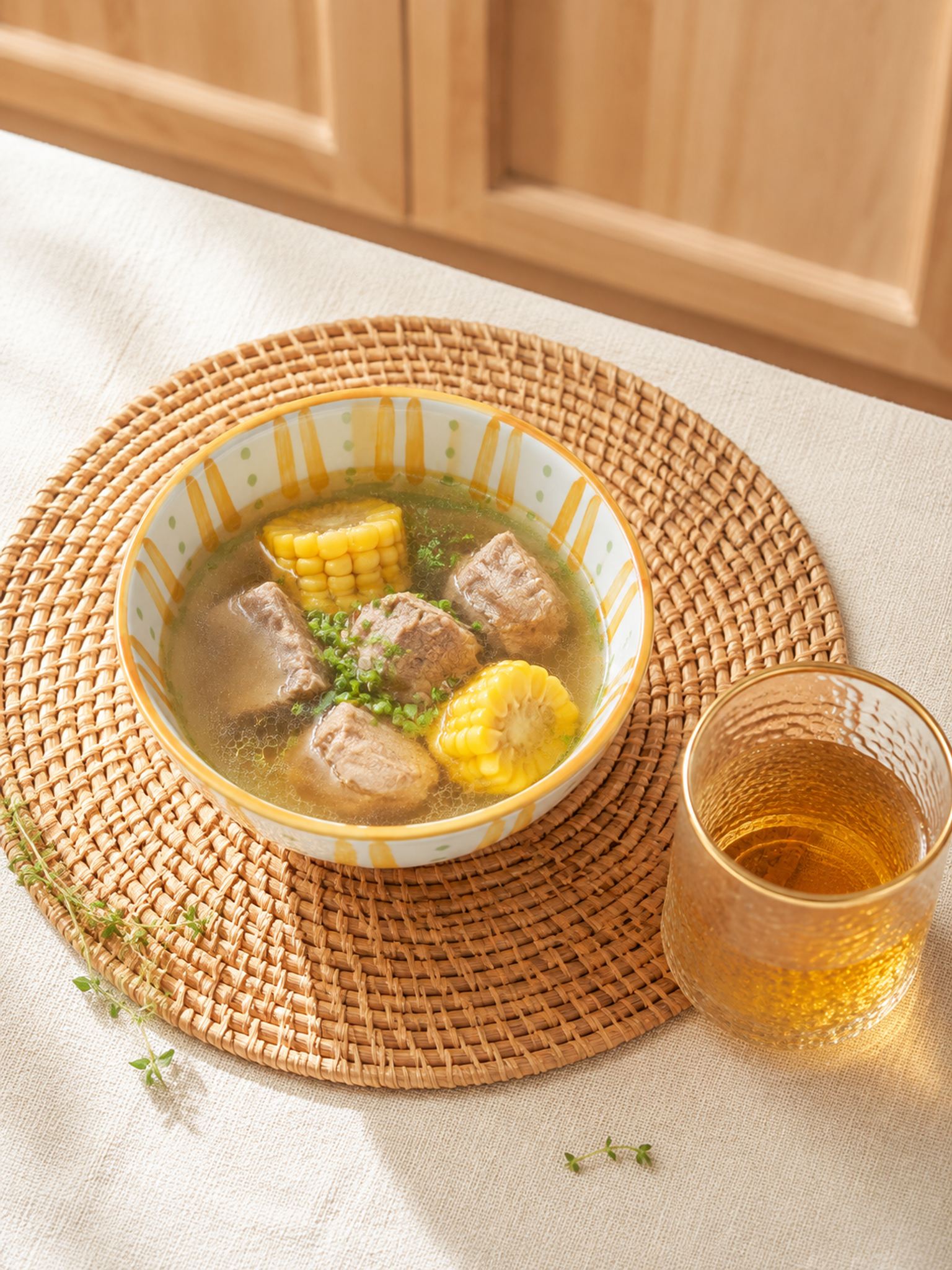 8K超清美食餐具商业实拍，从上往下俯视视角，米白色布艺桌面。藤… - 图片创意预览