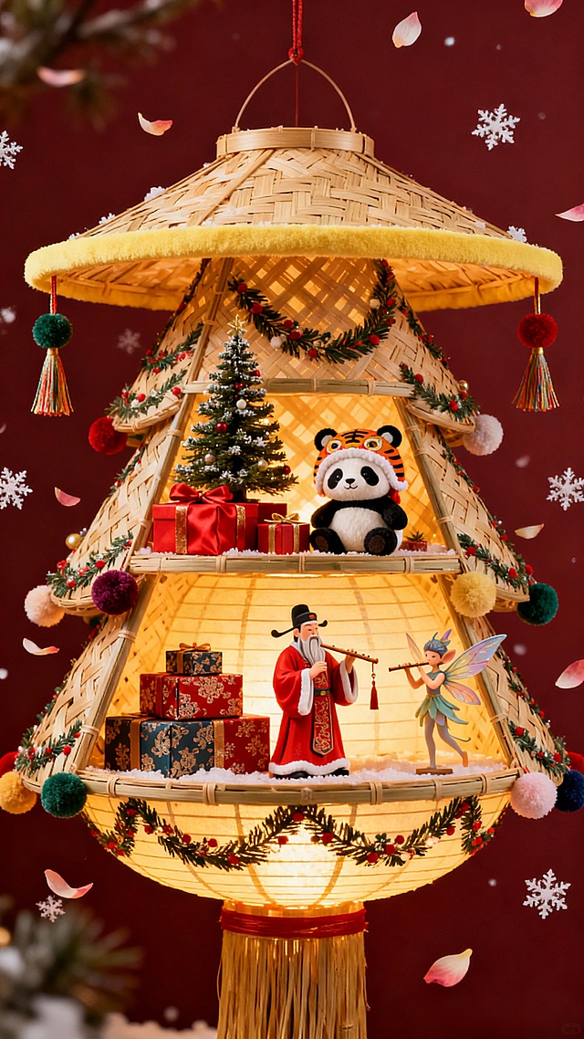 竹编巨型灯笼造型圣诞树