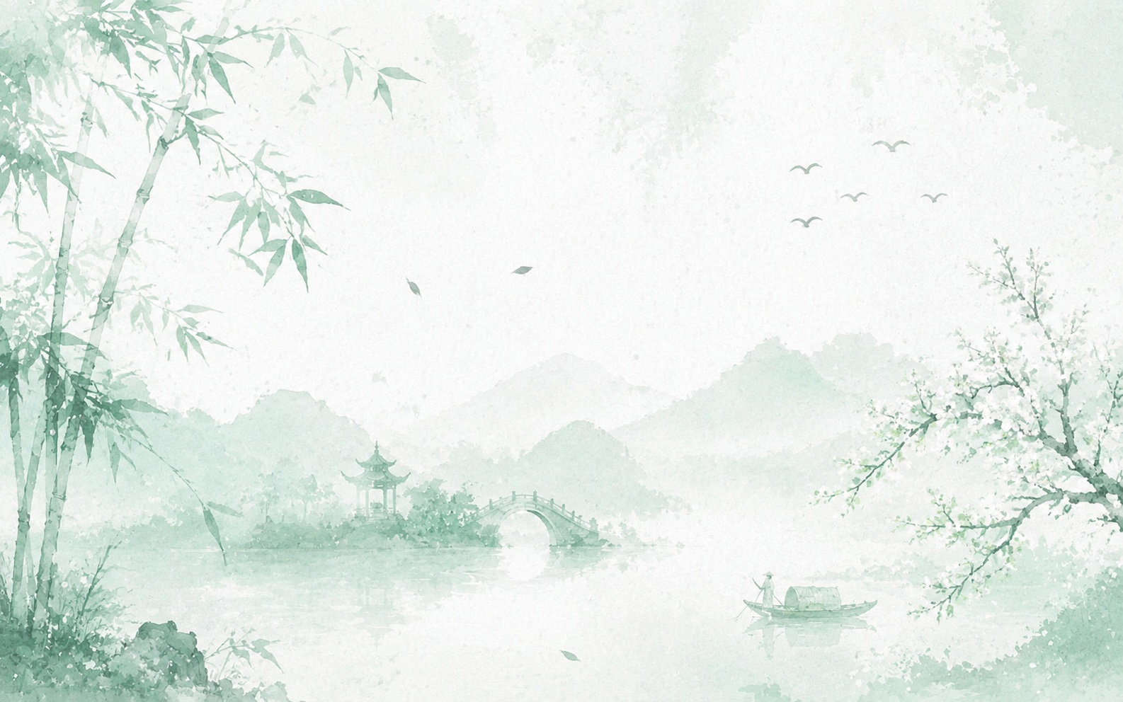 古风绿色水墨画，可更换全新元素，保留整体淡绿色调、水墨质感和中… - 图片创意预览