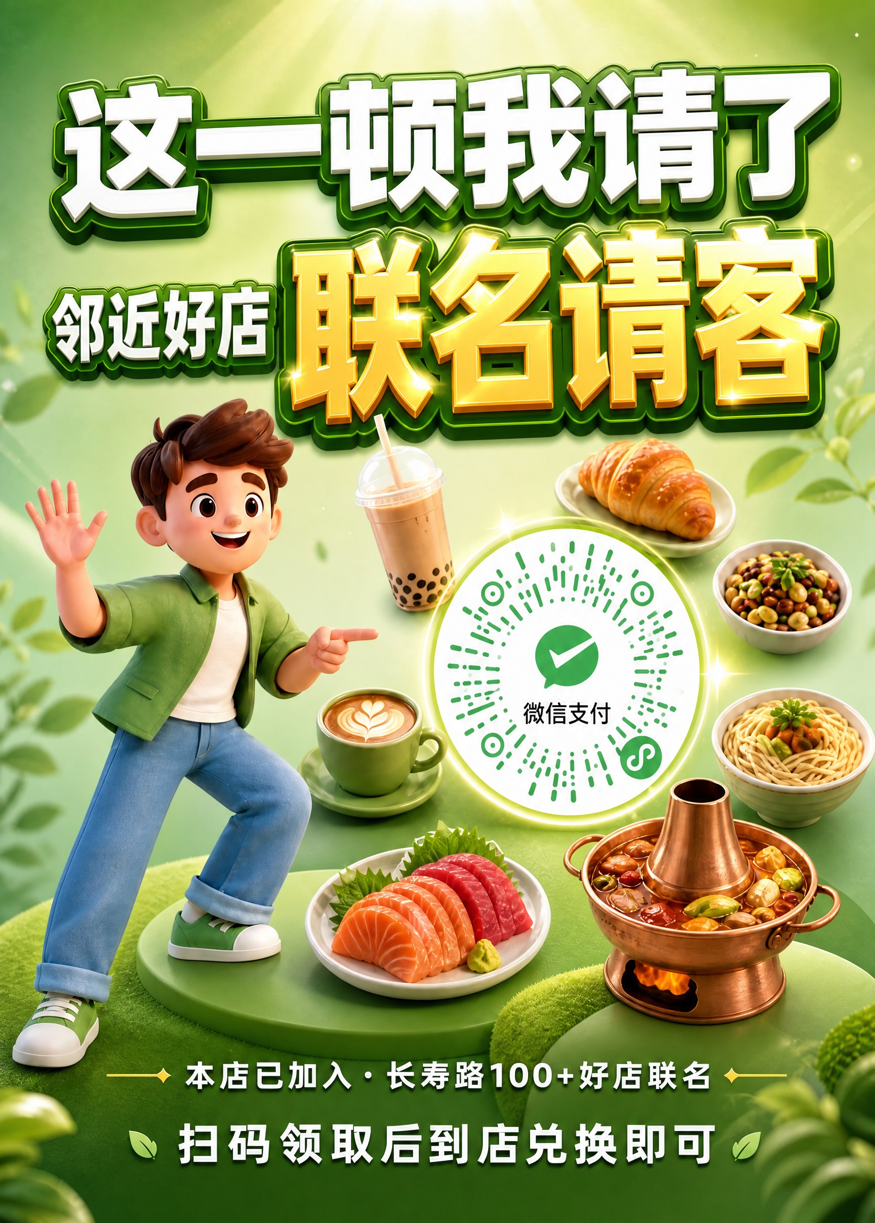 基于参考图修改，保留整体3D卡通风格、绿色清新背景、卡通男孩、… - 图片创意预览