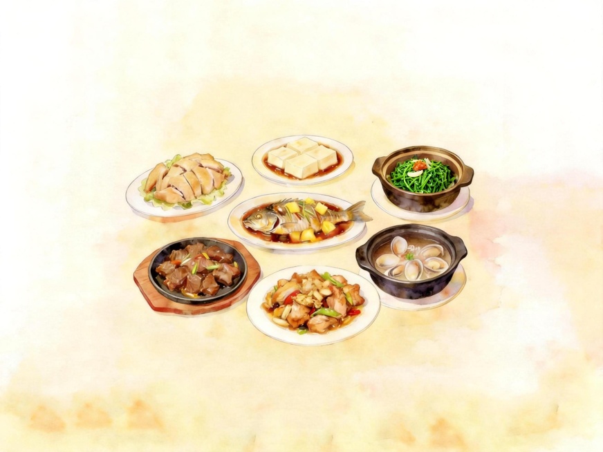 将砂锅里的菜品改成空心菜，并保持画风不变预览效果