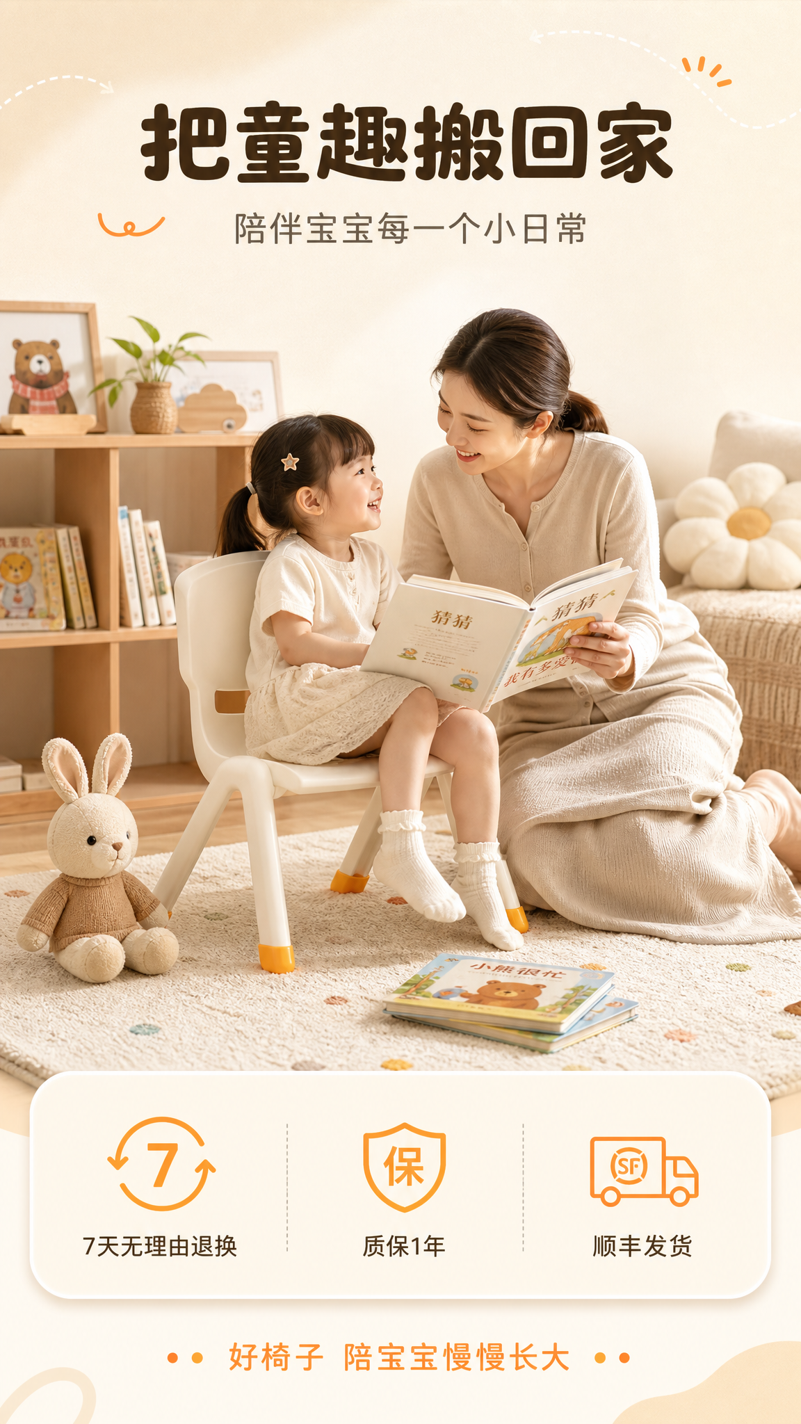[商品] 使用【图1】米白奶油色一体成型儿童塑料椅：保留一体式… - 图片创意预览