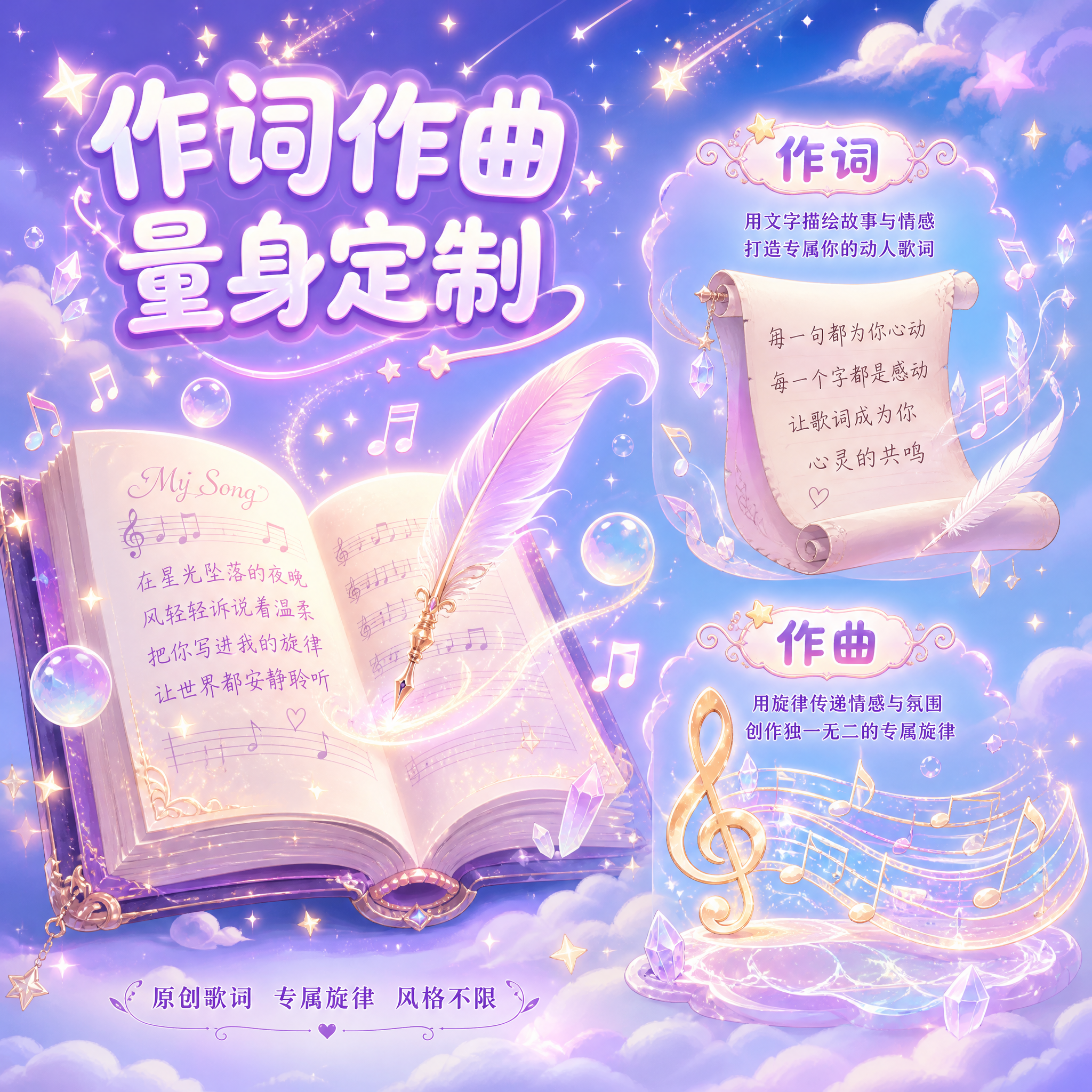 [主图-2] 音乐定制服务之作词作曲专项展示，梦幻可爱风格。… - 图片创意预览