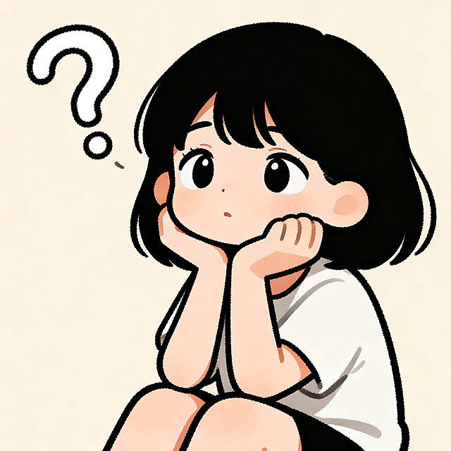一个女生的卡通人物，在回想事情，脑袋旁边有个问号，整体背景颜色为浅米色，和提供的参考背景颜色一致