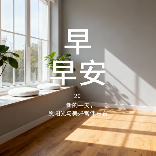 生成28张差异化的问候图片，1：1，或者3：4，文字主体是”早安“或”早上好“或“周二，你好”需要放大一点，排版和字体跟其他祝福语不一样一点，祝福语的字数20个字左右，画面可以是风景，或是人物，或是唯预览效果