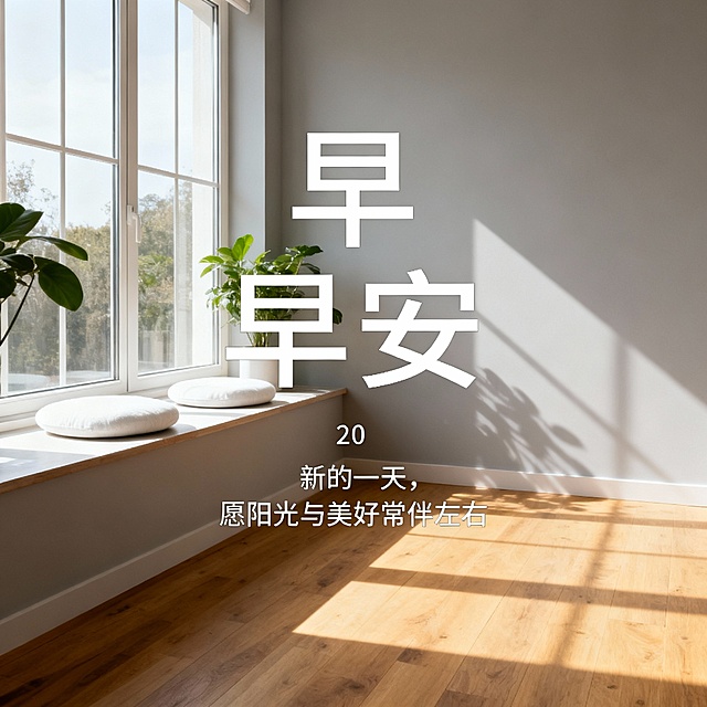 生成28张差异化的问候图片，1：1，或者3：4，文字主体是”早安“或”早上好“或“周二，你好”需要放大一点，排版和字体跟其他祝福语不一样一点，祝福语的字数20个字左右，画面可以是风景，或是人物，或是唯美的，或者花草，或者吉祥物等...