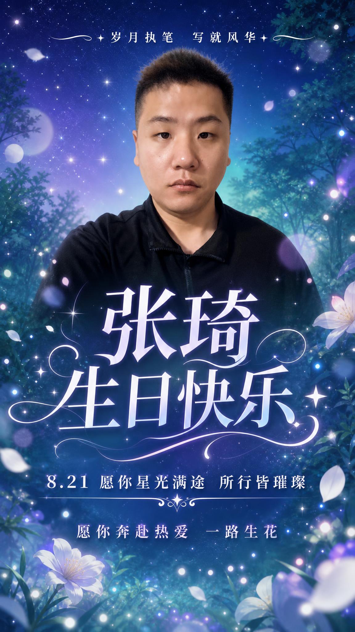 基于这张人物照片制作一张生日祝福海报，保留人物面部自然真实，不… - 图片创意预览