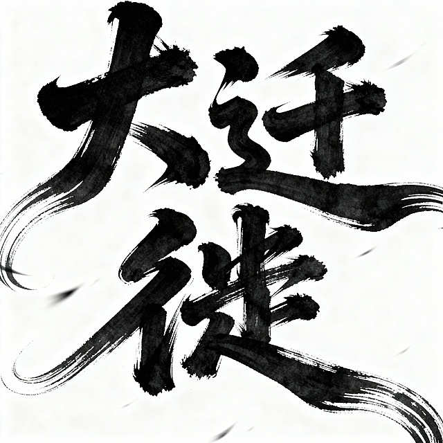 书法字体海报“大迁徙”，草书字体狂野奔放，视觉张力富有动感，超粗笔画流畅飘逸，笔画巧妙延长变形，飞白效果，笔画流畅潇洒，干净背景，大师海报作品，电影海报