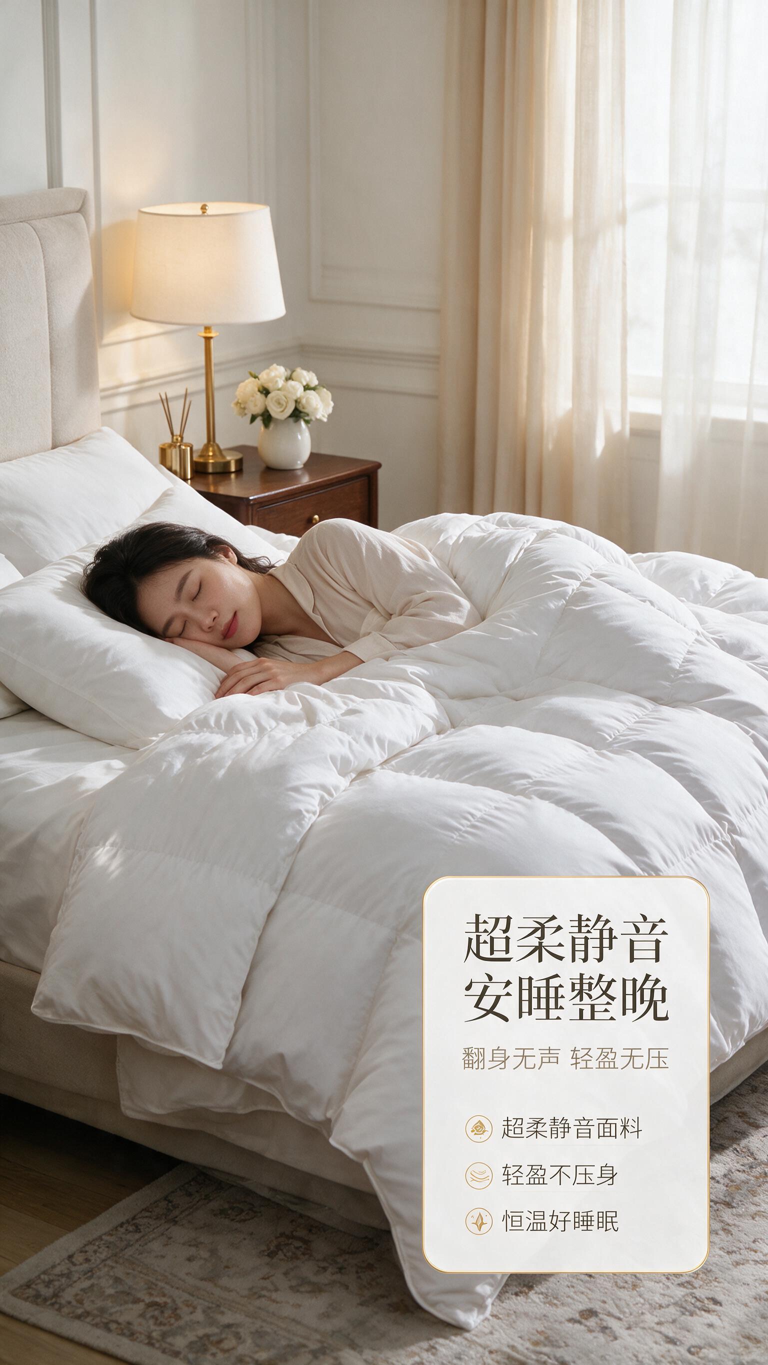 [商品] 使用【图1】卧室场景白鹅绒被；保留白色立衬方格结构、… - 图片创意预览