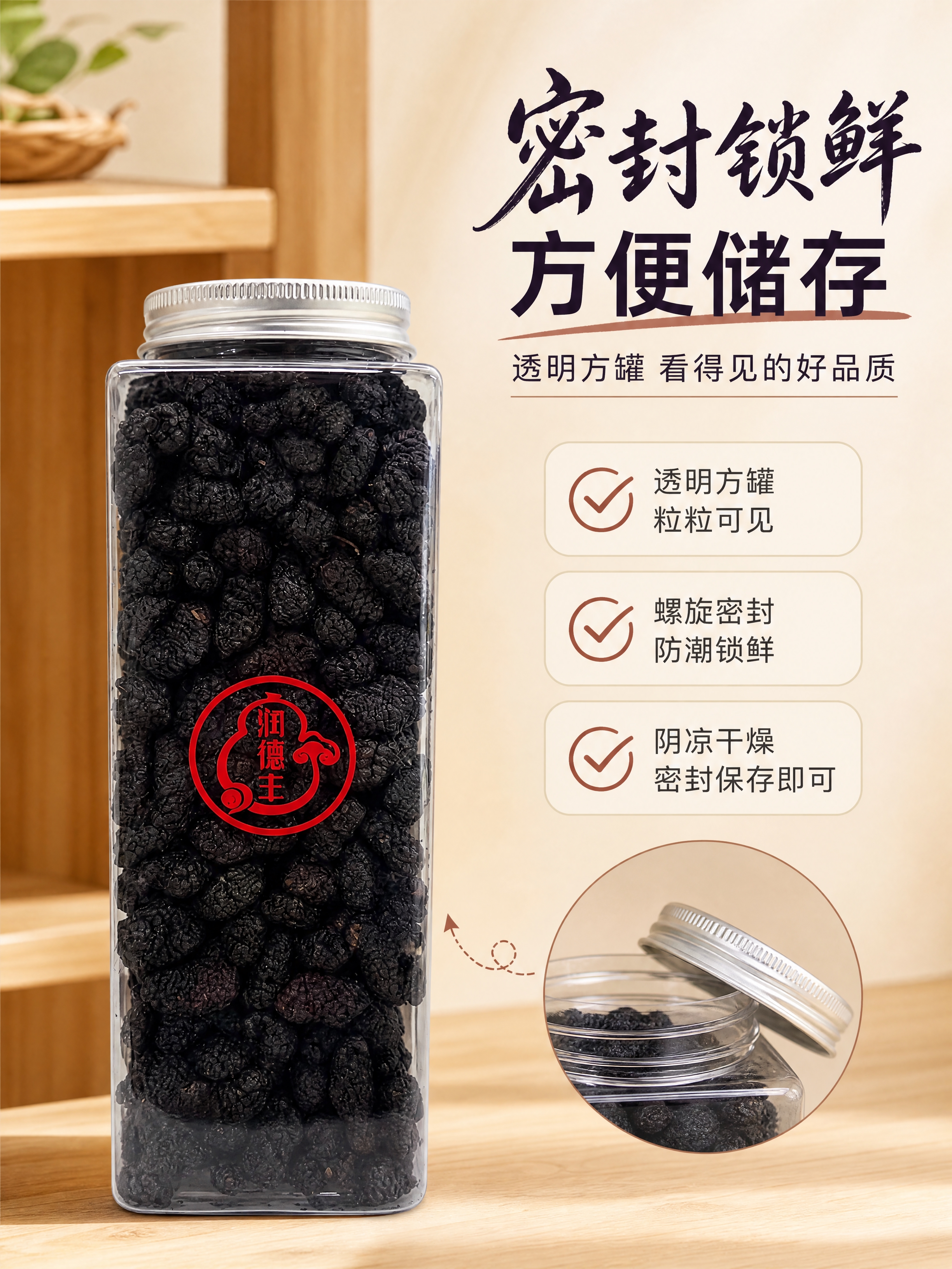 [商品] 使用【图3】透明方罐装桑椹干；保留方罐形状、银色旋盖… - 图片创意预览