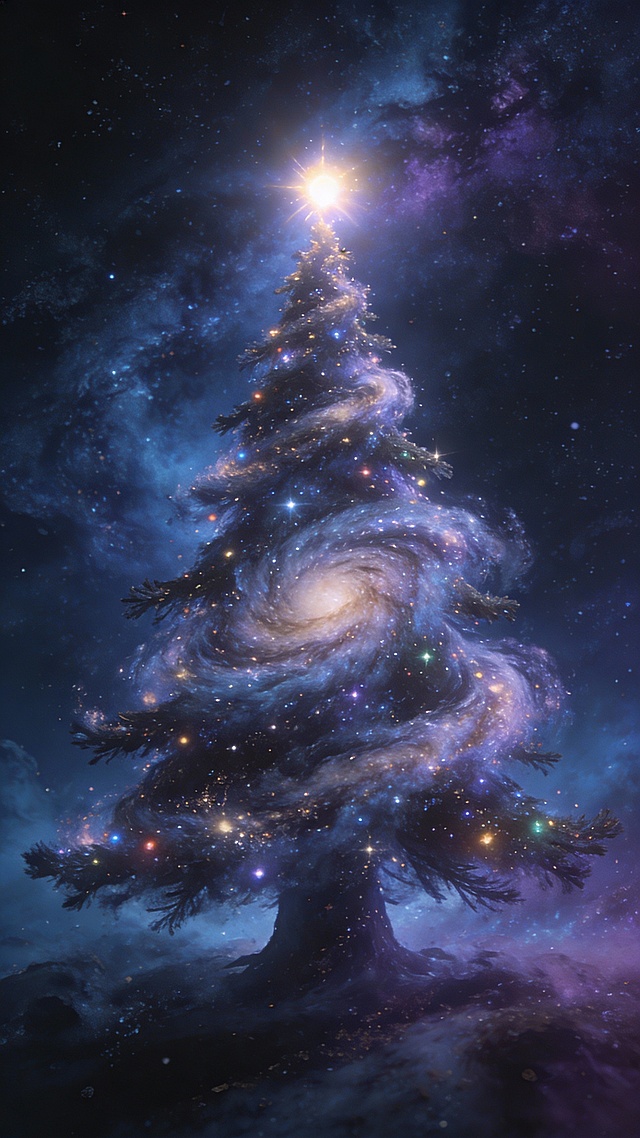 在浩瀚宇宙中，一棵发光的“圣诞树”成为文明、信仰与希望的象征，提醒人类在黑暗中依然选择光。