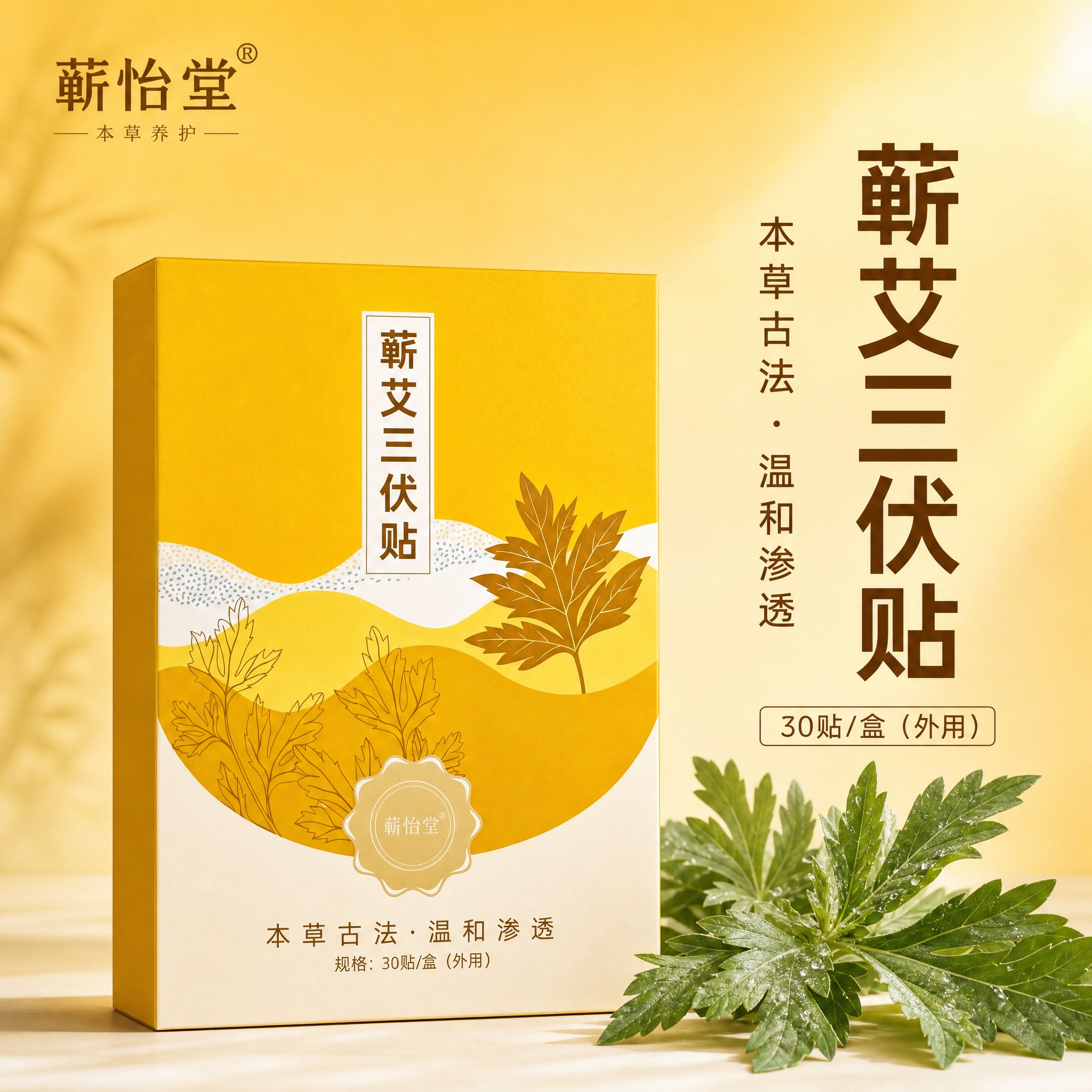 [主图-1] 蕲艾三伏贴首图 品牌调性展示 极简草本静物风格… - 图片创意预览