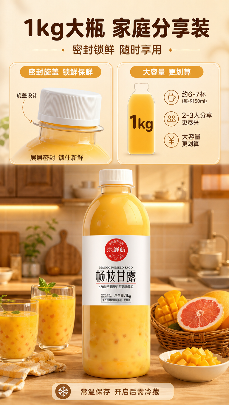 [商品] 使用【图1】京鲜舫杨枝甘露1kg瓶装饮料；保留瓶身标… - 图片创意预览