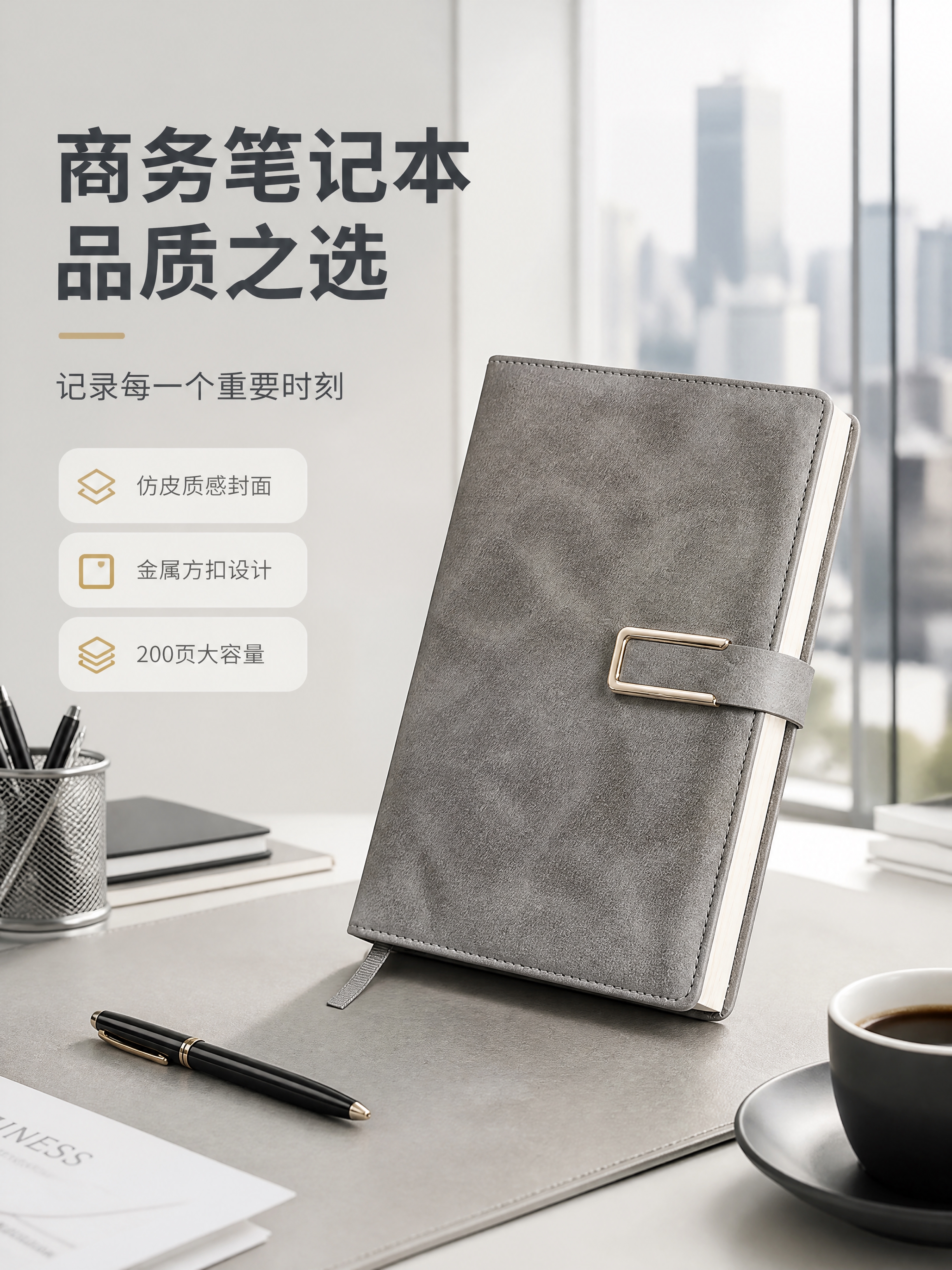 [商品] 使用【图1】A5方扣商务笔记本灰色款；保留灰色仿皮封… - 图片创意预览