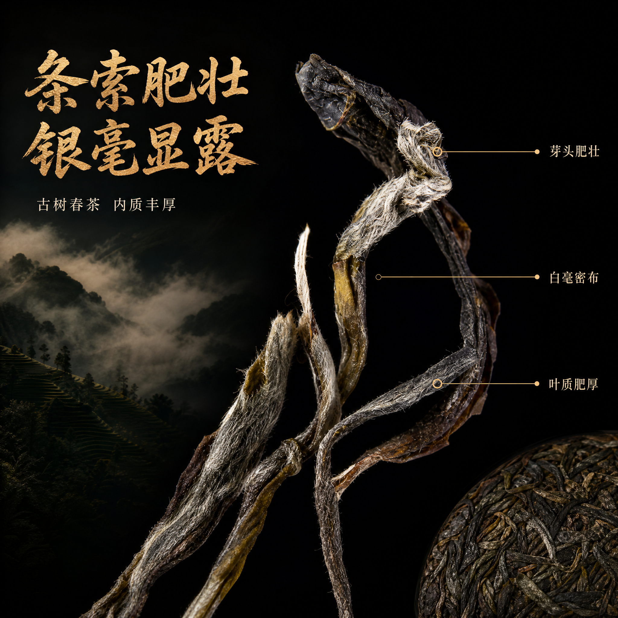[主图-3] 干茶细节 条索肥壮 银毫显露 古树茶原料品质展示… - 图片创意预览