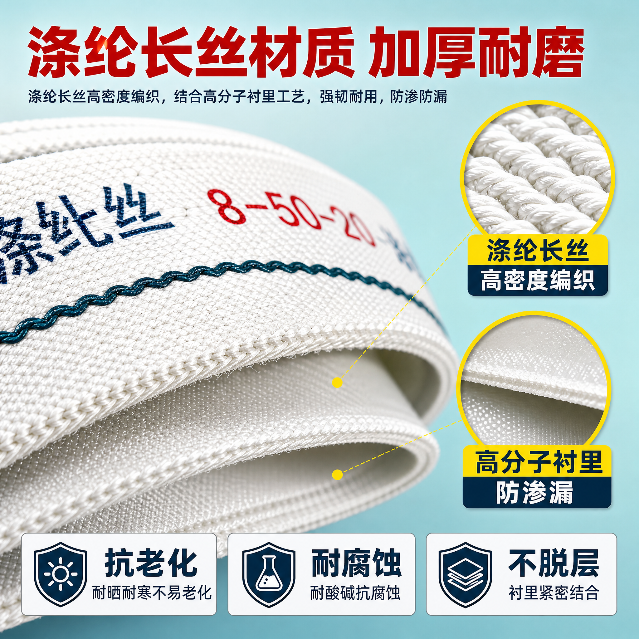 [主图-3] 材质工艺细节图，主题为涤纶长丝编织材质与衬里工艺… - 图片创意预览
