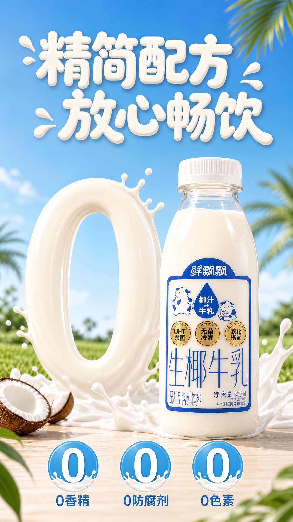 [商品] 使用【图1】鲜飘飘生椰牛乳300ml瓶装；保留透明瓶… - 图片创意预览