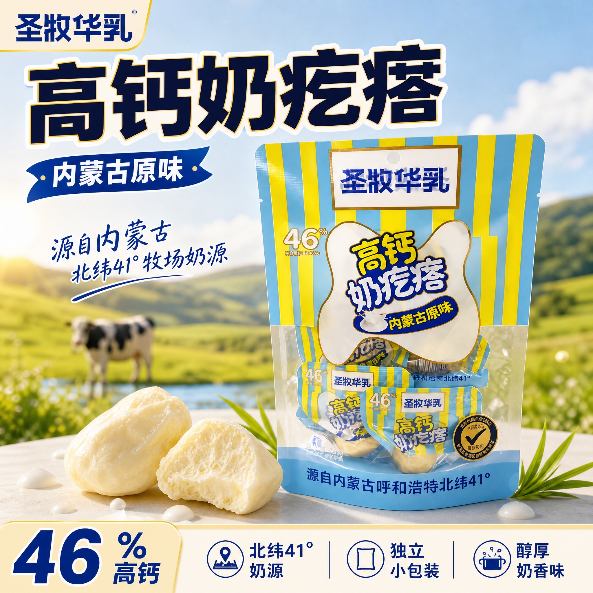 [主图-7] 圣牧华乳高钙奶疙瘩内蒙古原味 爆款促销感主图，突… - 图片创意预览