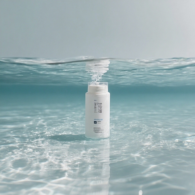 简约风格的水断面场景，清澈的水流从断面边缘涌出，形成轻盈的白色水花，浅色调背景，光线明亮柔和，画面简洁干净，突出水的透明质感和动态感