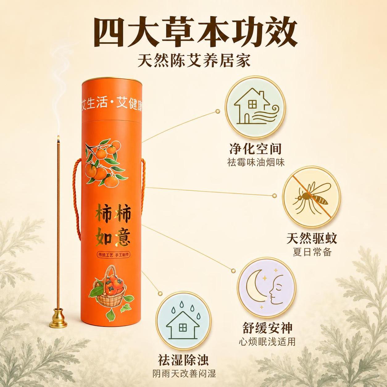 [主图-2] 陈艾艾香核心功效卖点图 四大作用可视化。 [氛围… - 图片创意预览