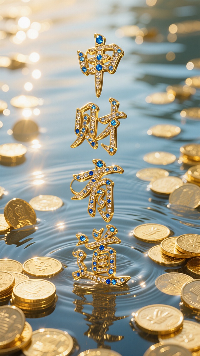 奢华鎏金风，3D立体大字设计，镶嵌宝石，尽显高端大气，寓意财富之道。