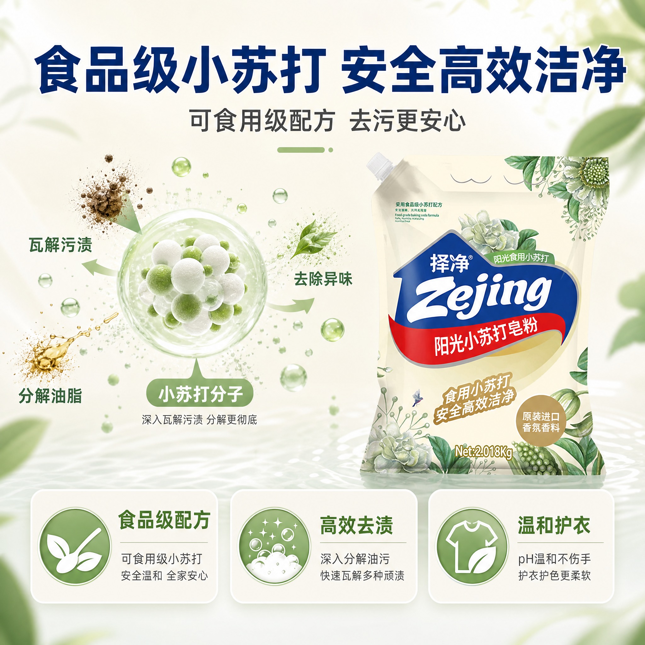 [主图-2] 择净小苏打皂粉核心功效图，展示食品级小苏打去污机… - 图片创意预览