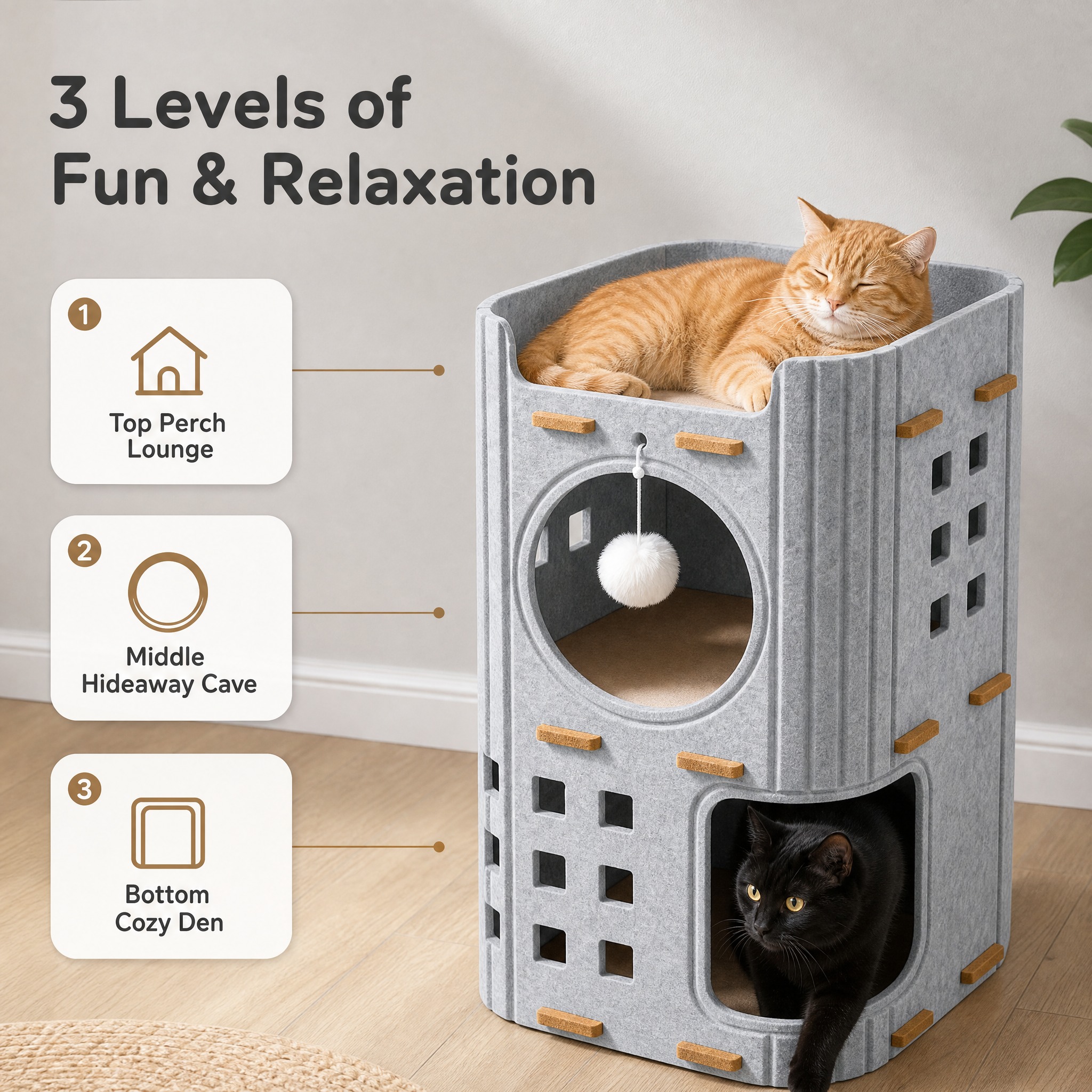 [主图-2] 3-Story Felt Cat Cave To… - 图片创意预览