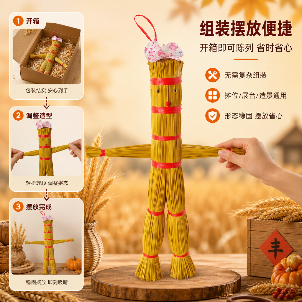 [商品] 使用【图1】单款女款糯草人全身展示；保留糯稻秆材质、… - 图片创意预览