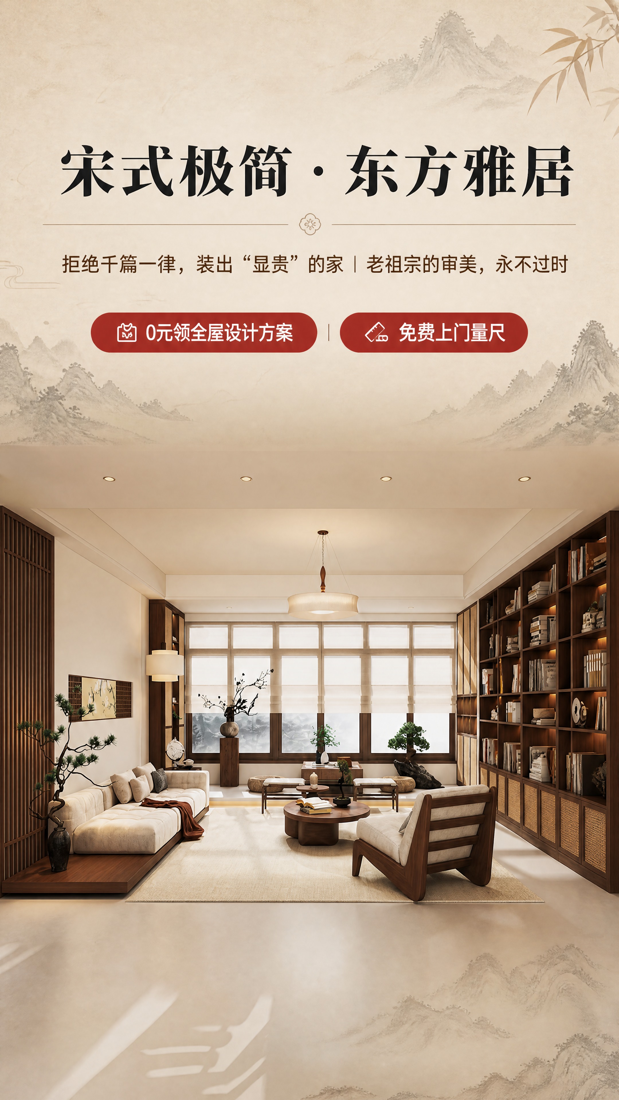 [商品] 使用【图1】宋式美学客厅全景（整面书柜+米白沙发+圆… - 图片创意预览