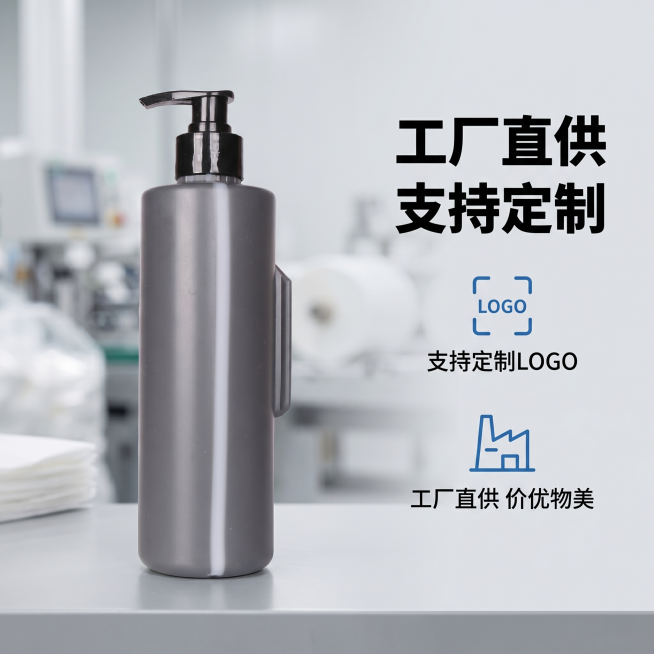 「图片1」，生成一套主图（5张），商品名称是酒店可视液位线洗护分装瓶，卖点酒店专用可视液位洗护瓶，防漏泵头 酒店民宿通用款，可定制 LOGO・工厂直供价优。风格是极简商务酒店风 ，适配1688平台，主预览效果