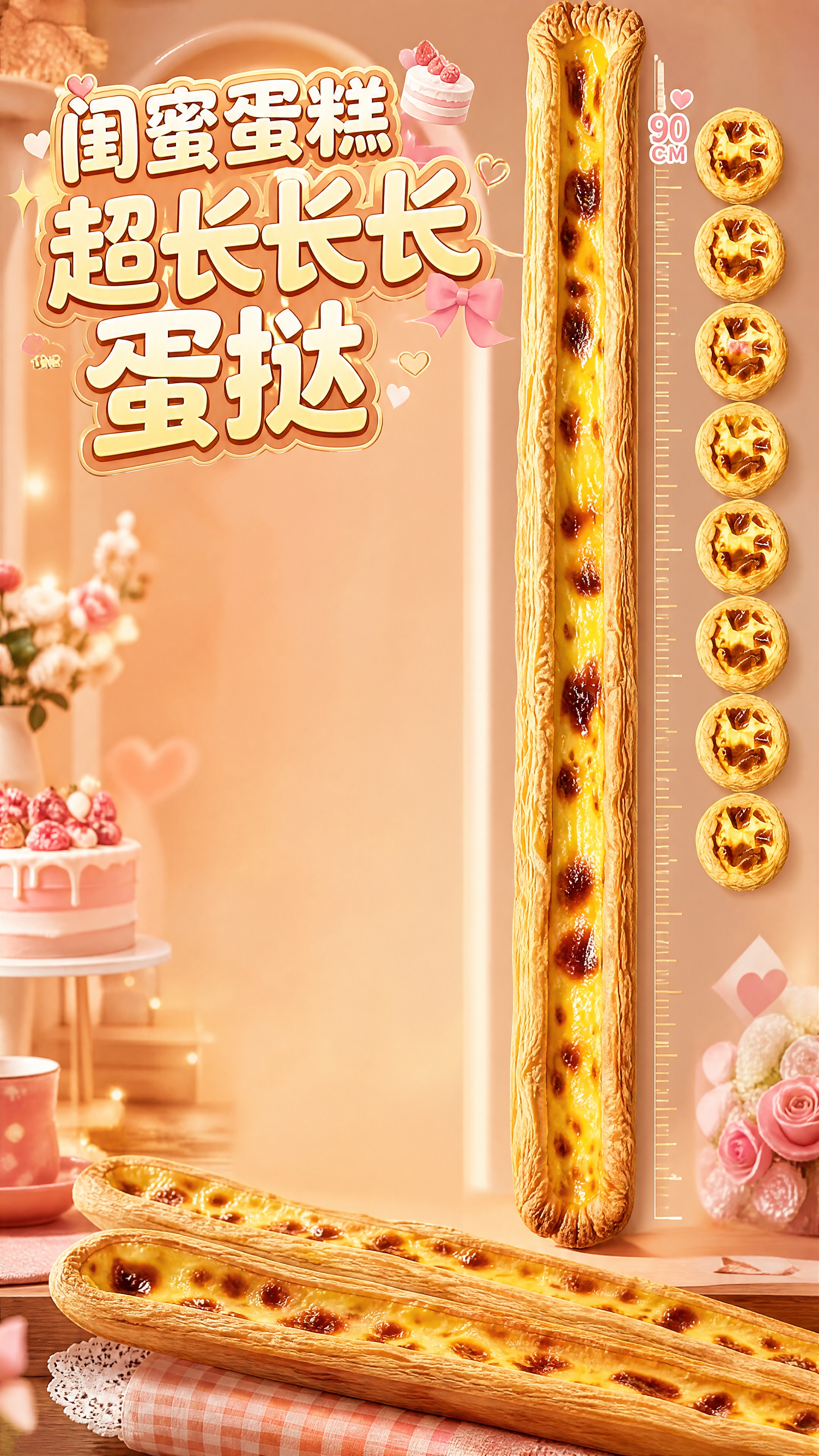 参考图1的直播间背景版式与暖橙棕色调，生成一张闺蜜蛋糕主题的超… - 图片创意预览