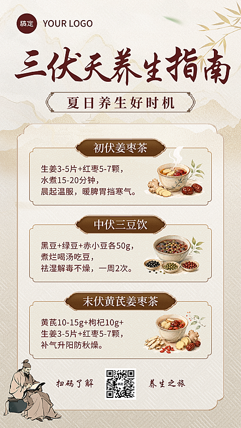三伏天饮食养生指南科普分享宣传推广手机海报