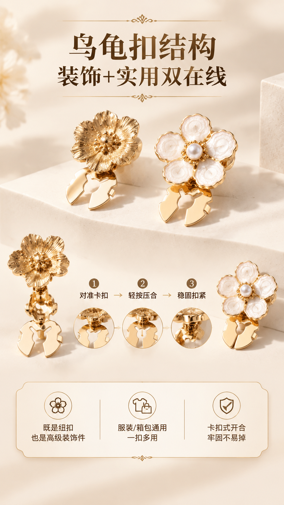 [商品] 使用【图2】金属花朵款乌龟扣、【图9】白贝珍珠花款乌… - 图片创意预览