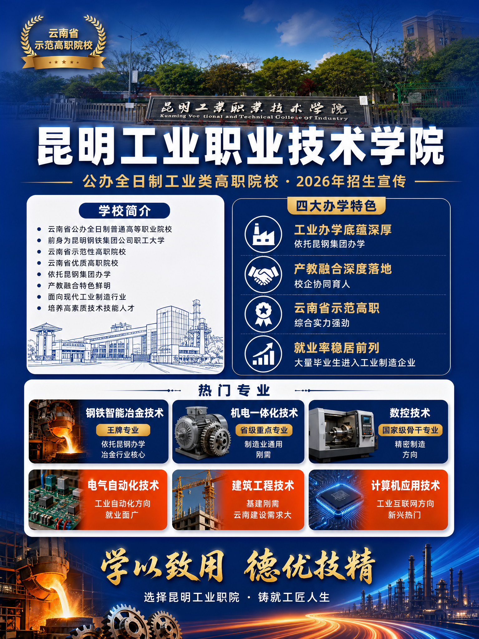 公办工业类高职院校招生宣传海报，竖版3:4比例，正式大气庄重风… - 图片创意预览