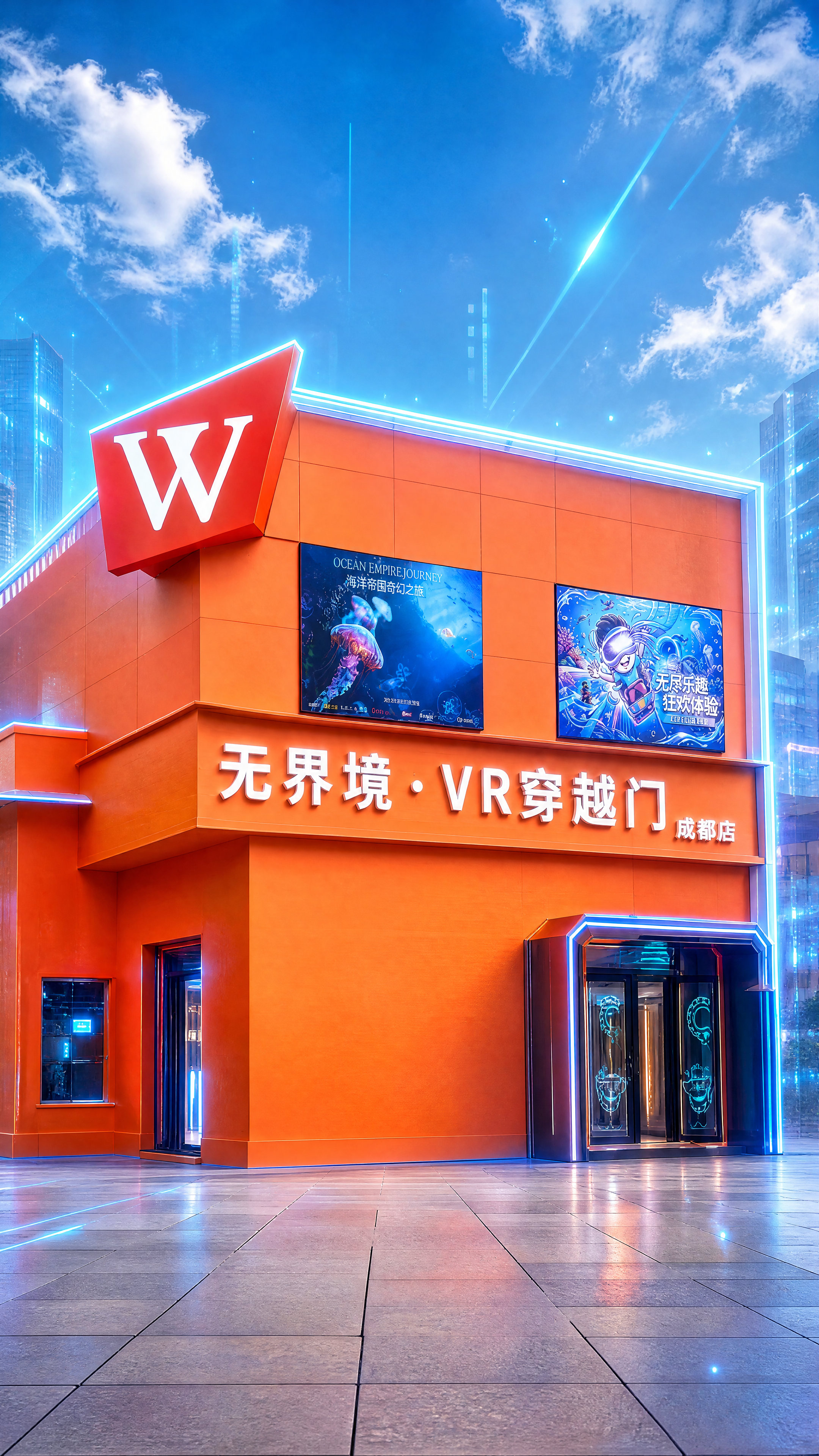 [物料] 直播间整屏贴片组合-背景层，无界境VR穿越门门店实景… - 图片创意预览